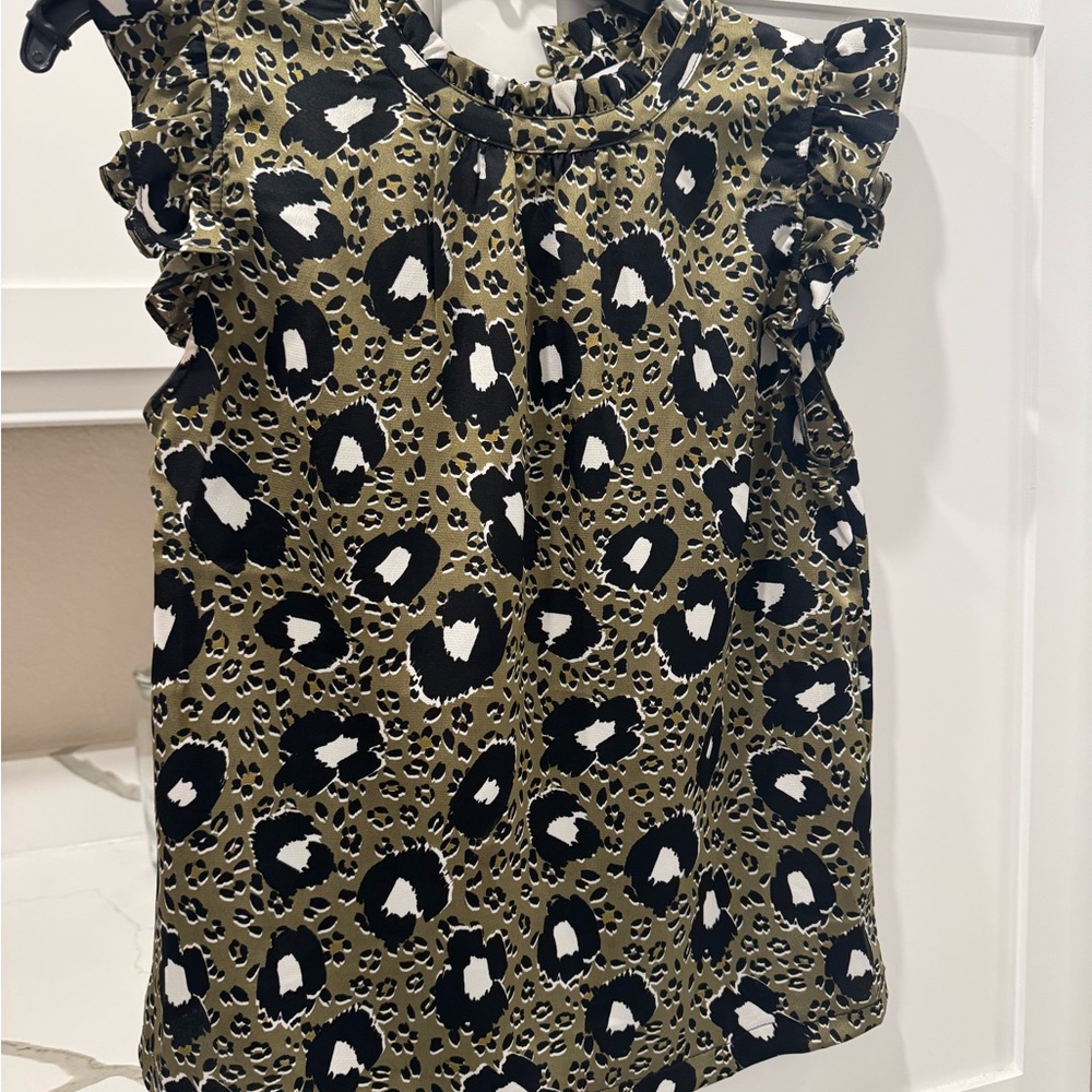 THML Olive Leopard Print Blouse
